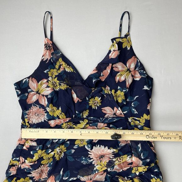 Lulus Floral Ruche Maxi Dress Women's Large Blue Floral Flowercore Coquette - Picture 14 of 16